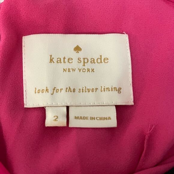 Kate Spade Chiffon Embellished Bow Midi Dress V Neck Hot Pink Women’s Size 2 - Picture 9 of 12